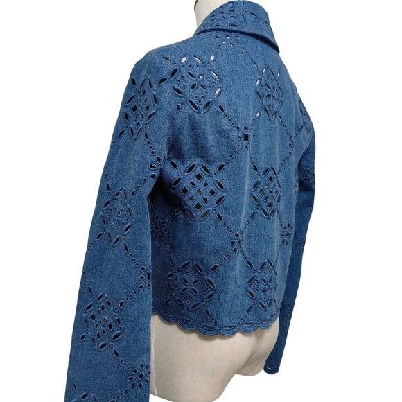 Veronica Beard Adelaide Eyelet Jacket Sea Glare Blue US 10 - Picture 11 of 13